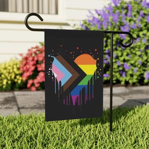 Heart Progressive Pride Flag Garden Banner  LGBTQ+ Yard Decor, Floral Gay Pride Flag, Love Is Love Outdoor Flag, Queer Home Sign