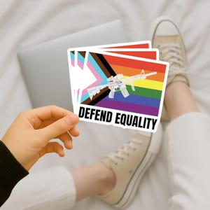 Defend Equality Sticker | LGBTQ+ Vinyl Decal | Pride Flag Sticker for Laptop, Car, or Journal | Equal Rights Protest Gift