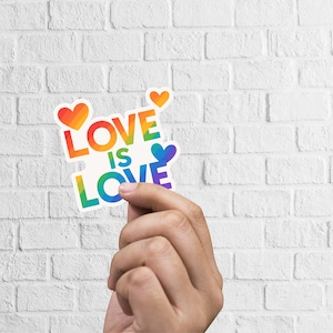 Love is Love Pride Sticker – LGBTQ Rainbow Vinyl Decal – Equality Pride Month Sticker – Gay Pride Support Waterproof Sticker