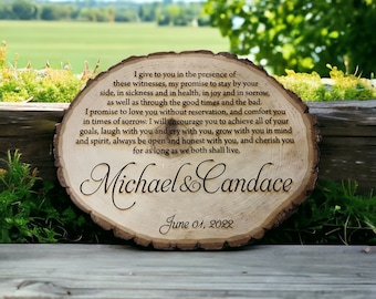 Custom Oval Wood Wedding Vow Slice - 5th Anniversary Gift - Personalized Keepsake Wedding - Groom Gift - Bride Gift - Valentines Day Gift