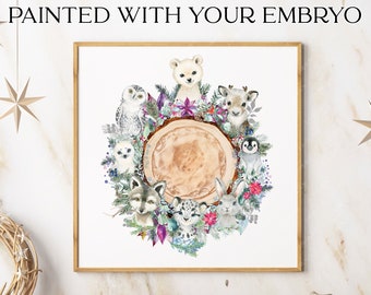 Arctic Animal Wreath IVF Embryo Watercolor Art Print - Hand Painted Embryo - Pregnancy Announcement - Memorial Gift Embaby Fertility
