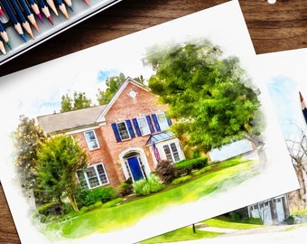 Custom Watercolor House / Home Art Print - Digital or Mailed Print Available