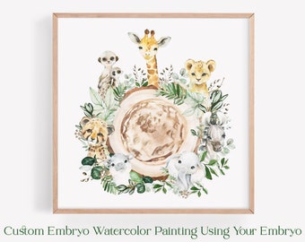 Watercolor Safari IVF Embryo Art Print - Hand Painted Embryo - Pregnancy Announcement - Memorial Gift - Embaby - Fertility Gift - Ultrasound
