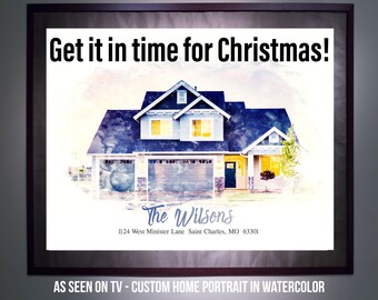 Custom Watercolor House / Home Art Print - As Seen on TV - Digital or Physical Print - House Warming Gift - Realtor Gift - New Home Gift