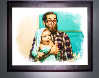 Custom Watercolor Dad and Child Art Print - Digital File Included - New Dad Gift - Grandfather Gift - Father&#39;s Day Gift Christmas