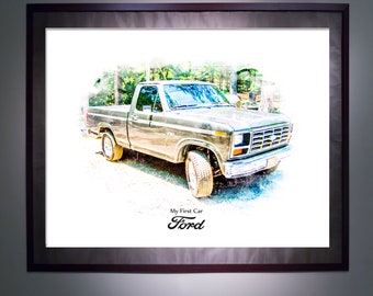 Custom Watercolor Car / Truck Art Print - As Seen on TV - Digital File Included - New Car Gift - Car Lover - Anniversary Birthday Gift