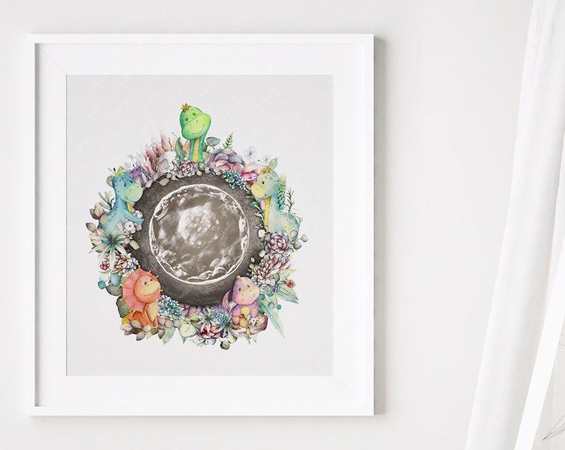 Watercolor Dinosaur IVF Embryo Art Print Hand Painted Embryo Pregnancy Announcement Memorial Gift Embaby Ultrasound image 4