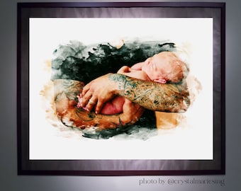 Custom Watercolor Dad and Child Art Print - Digital or Physical Print - New Dad Gift - Grandfather Gift - Father's Day Gift Christmas