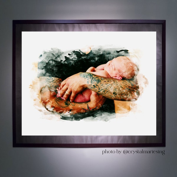 Custom Watercolor Dad and Child Art Print - Digital or Physical Print - New Dad Gift - Grandfather Gift - Father's Day Gift Christmas