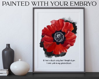 Watercolor Red Poppy IVF Embryo Art Print - Hand Painted Embryo - Pregnancy Announcement - Memorial Gift - Embaby - Fertility Gift