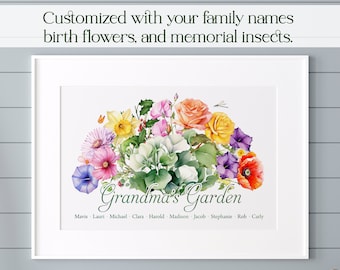 Family Birth Flower Garden Print - Mother's Day Gift - Grandma's Garden - Abuela Gift - Grandparent's Day Gift