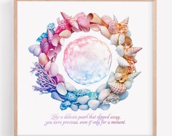 Watercolor Rainbow Sea Shell Wreath IVF Embryo Ultrasound Art Print - Hand Painted Embryo - Pregnancy Announcement Memorial Gift Embaby