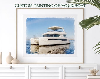 Custom Watercolor Boat Art Print - Digital File Incl - Boat Warming Gift - Boat Lover - New Boat Gift