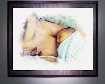 Custom Watercolor Birth Art Print - Digital File Included - New Mom Gift - Doula Gift - Midwife Gift - Mother's Day Gift