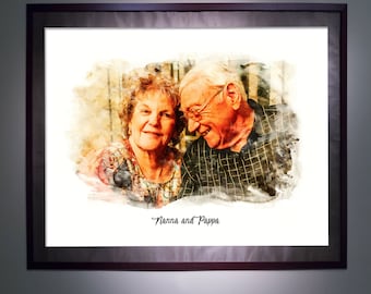 Custom Watercolor Couple Art Print - Digital File Included - Anniversary Gift - Wedding Gift - Grandparent Gift