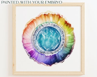 Rainbow Embryo IVF Geode Watercolor - Custom Hand Painted Embryo - Pregnancy Announcement - Memorial Gift - Embaby - Fertility Gift