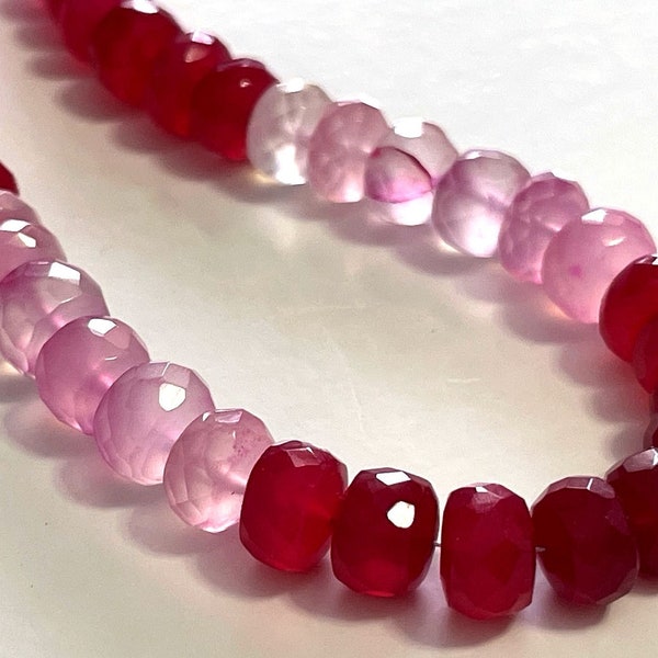 Pink Chalcedony 8x4mm-8x6mm Faceted Rondelle Bead Mix  - Semi-Precious Stones / Natural Gemstone Beads / Pink Bead Mix - 8-inch Strand