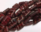 12 - Czech Glass 12x8mm Window Cut Rectangle - Bohemian Focal Beads Boho Accent Beads Jewelry Supply - Opalescent Red White Black Swirl