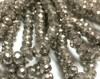 30 - Czech Glass 3x5mm Faceted Rondelle - Bohemian Spacer Beads / Boho Accent Beads / Rustic Jewelry Supply - Silver Mercury Finish