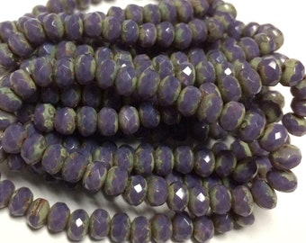 30 - Czech Glass 3x5mm Faceted Rondelle - Bohemian Spacer Beads / Boho Accent Beads / Rustic Jewelry Supply - Amethyst Opal Cut-thru Picasso