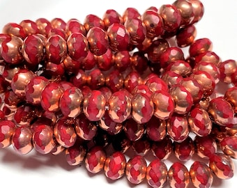 Czech Glass 7x5mm Faceted Rondelle - Bohemian Spacer Beads / Boho Accent Beads / Jewelry Supply - Oxblood Cut-thru Copper