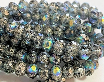 Czech Glass 7x5mm Faceted Rondelle - Bohemian Spacer Beads / Boho Accent Beads / Jewelry Supply - Montana Rainbow Iris with Mercury Finish