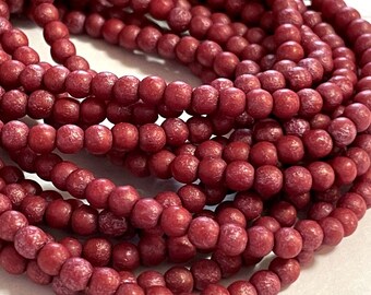 50 - Czech Glass 4mm Textured Round Druks - Bohemian Spacer Beads / Boho Accent Beads -  Etched Opaque Amaranth Red with Metallic Luster