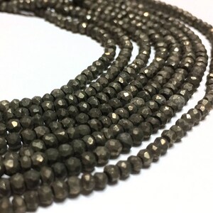 3mm Natural Pyrite Faceted Rondelle Beads - Semi-Precious Stones - Natural Gemstone - Rustic Jewelry Supply - 14-inch Strand