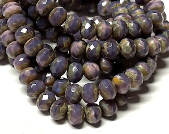 Czech Glass 7x5mm Faceted Rondelle - Bohemian Spacer Beads / Boho Accent Beads / Jewelry Supply - Amethyst Opaline Cut-thru Picasso