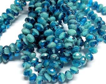 Czech Glass 3x5mm Faceted Rondelle - Bohemian Spacer Beads / Rustic Boho Accent Beads - Pacific Blue / Opaque Sky Blue Swirl