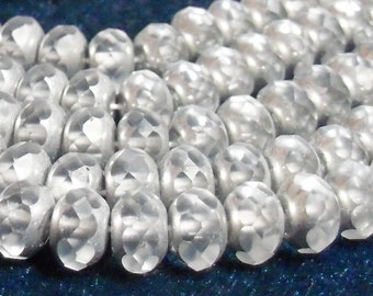 Czech Glass 8x6mm Faceted Rondelle - Bohemian Focal Beads / Boho Accent Beads / Frosted Spacer Beads - Matte Crystal Cut-thru Silver