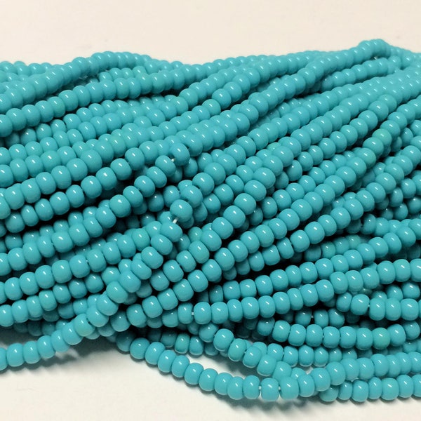 6/0 Czech Glass Rocaille Seed Beads - Bohemian Spacer Beads / Boho Accent Beads / Beading Supplies - Opaque Turquoise - 19-inch Strand