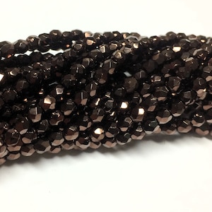 100 - Czech Glass 3mm Fire-Polished Faceted Round Beads - Bohemian Spacer Beads / Boho Accent Beads Metallic Jewelry Supply - Dark Bronze