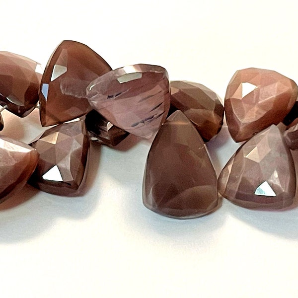 Chocolate Moonstone 14x12mm - 17x12mm Faceted Trillion Top-drilled Briolette Beads  - Semi-Precious Stones / Natural Gemstone Beads