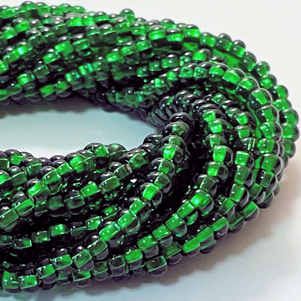 6/0 Czech Glass Rocaille Seed Beads - Bohemian Spacer Beads / Boho Accent Beads / Beading Supplies - Silver-lined Green - 19-inch Strand