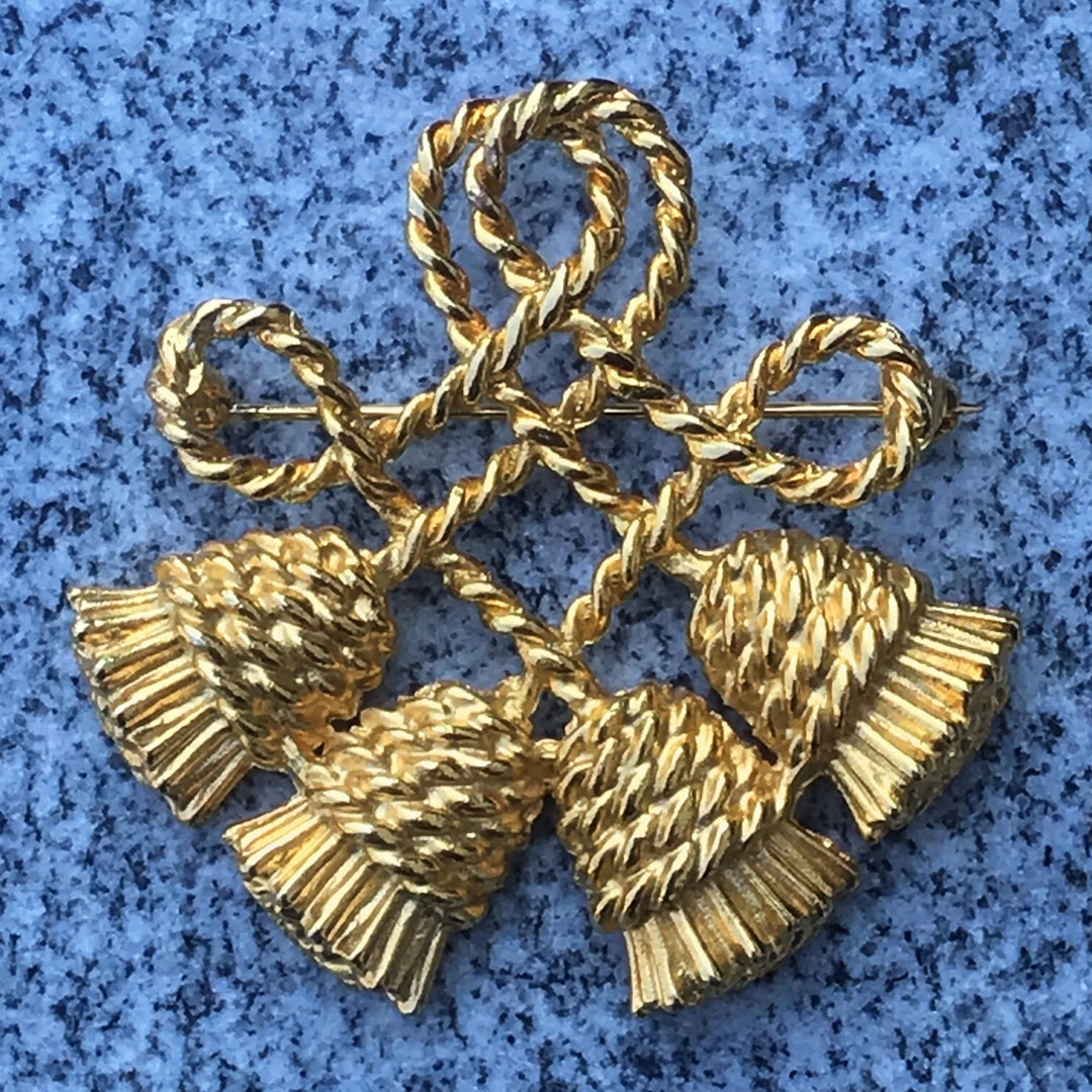 Vintage Gold Tone Nautical Rope Tassel Brooch Pin Free Shipping - Etsy
