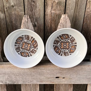 Vintage Pair Of Sango Aquarius 201 Beige Orange Brown Ceramic Bric A Brac Soup Cereal Bowls Free Shipping