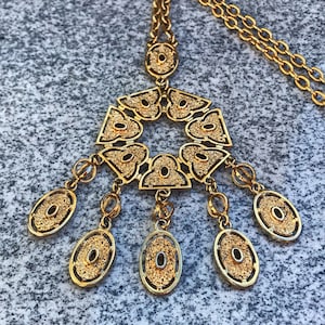 Vintage Five Charm Lucky Gold Tone Dangle Pendant Necklace Free Shipping