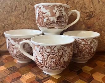 Vintage Royal Staffordshire Tea Cups Saucers, Tonquin Brown
