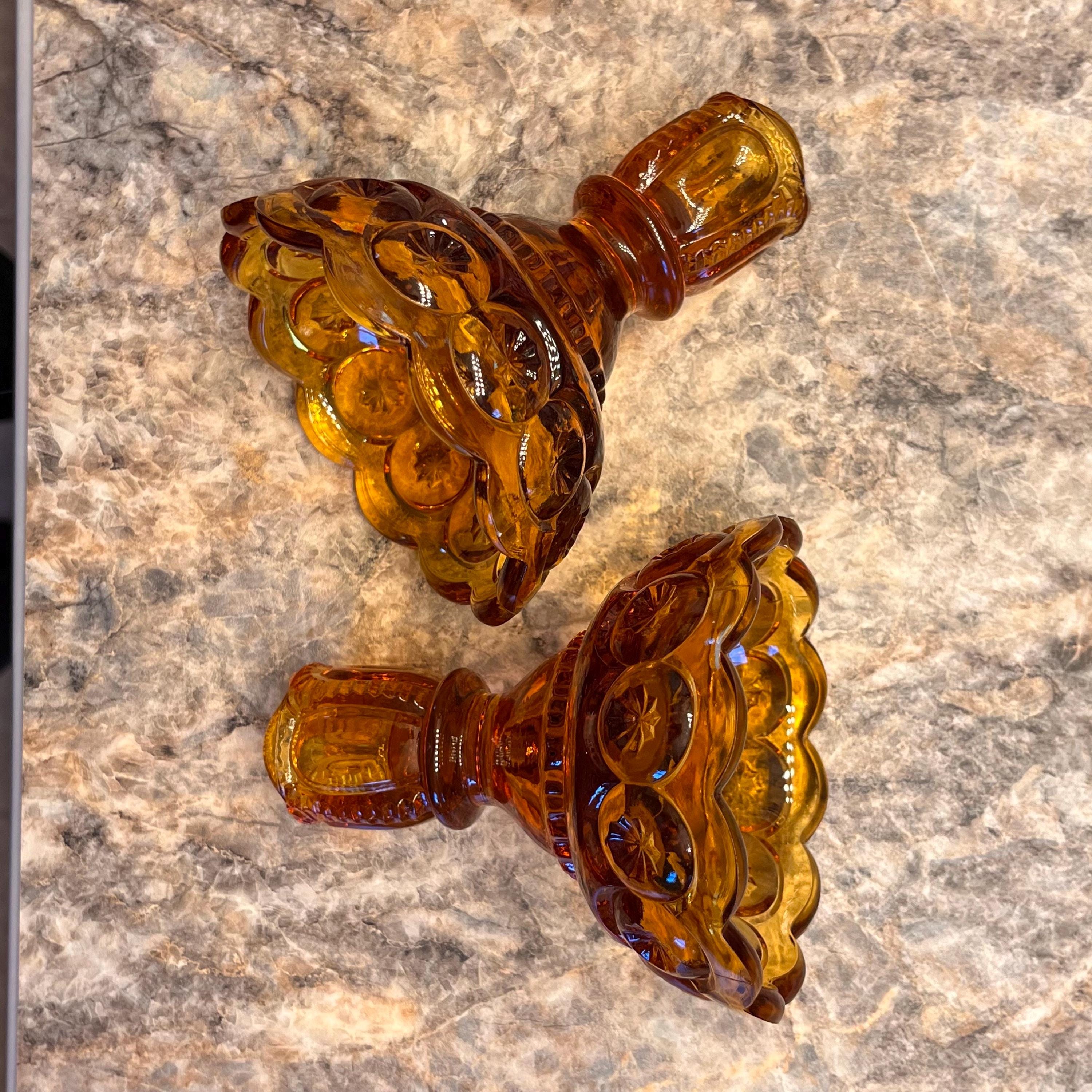 バーベキュー・調理用品 Vintage Amber Moon and Stars Goblets Smith Art Glass Moon And Stars Tall Sugar with Lid In Amber
