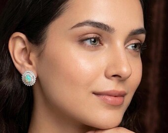 mosanite and opal earring ring set.
