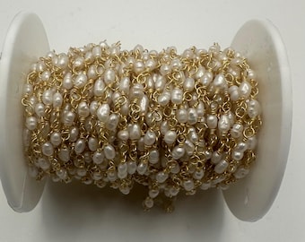 Wire-Wrapped Pearl Chain by Foot – Dainty Gold & Pearl Necklace Material