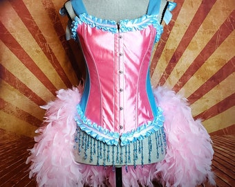 CANDY LAND Burlesque Feather Costume lollipop Pink Blue Alice in Wonderland Corset Dress