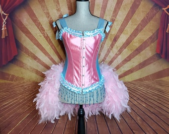 CANDY LAND Burlesque Feather Costume lollipop Pink Blue Alice in Wonderland Corset Dress