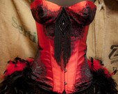 PHOENIX Steampunk Costume Saloon Girl Moulin Dress Black Can Can Red Corset