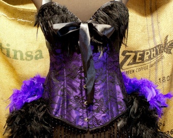 PURPLE MARTIN Burlesque Costume Victorian Showgirl Steampunk Corset Circus dress feather train