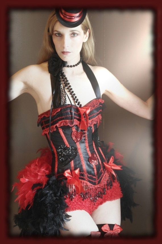 QUEEN OF HEARTS Burlesque Costume Sexy Alice in Wonderland Circus Dress Red  Black Feather Cosplay Corset - Etsy