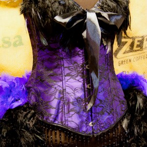 PURPLE MARTIN Burlesque Costume Victorian Showgirl Steampunk Corset Circus dress feather train image 2