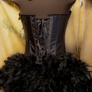 PAVLIN Peacock Blue black Burlesque Rooster Feather Corset Costume EVERYTHING INCLUDED image 3