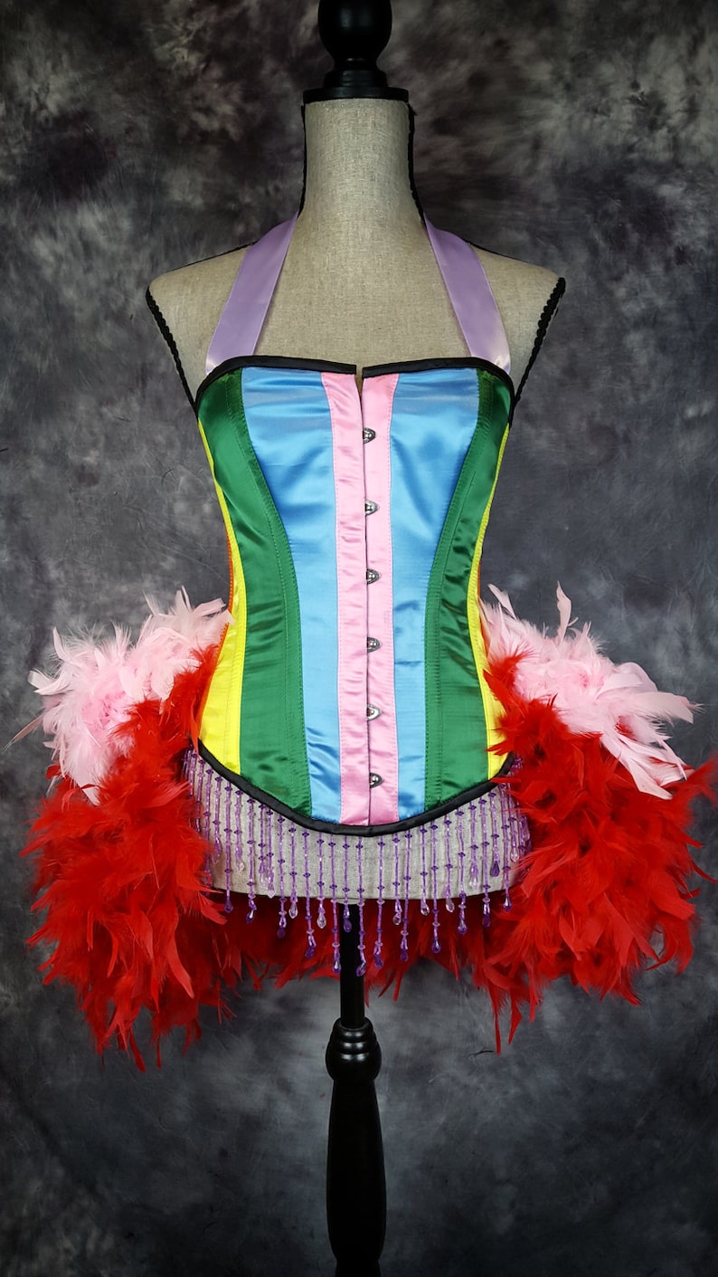RAINBOW Las Vegas Showgirl Burlesque Costume w/ Steel Boned Etsy